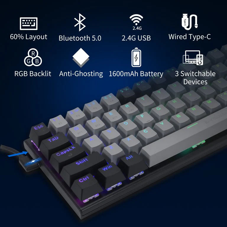 E-Yooso Z-11 Tri-Mode RGB 63Keys Hot Swappable Mechanical Keyboard Grey/Black (Red Switch)