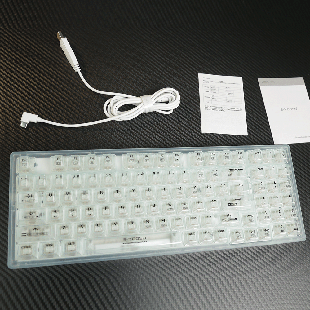 E-Yooso Z-94 Single Light 94 Keys Hot Swappable Mechanical Keyboard Transparent Light Green Linear [White Switch]
