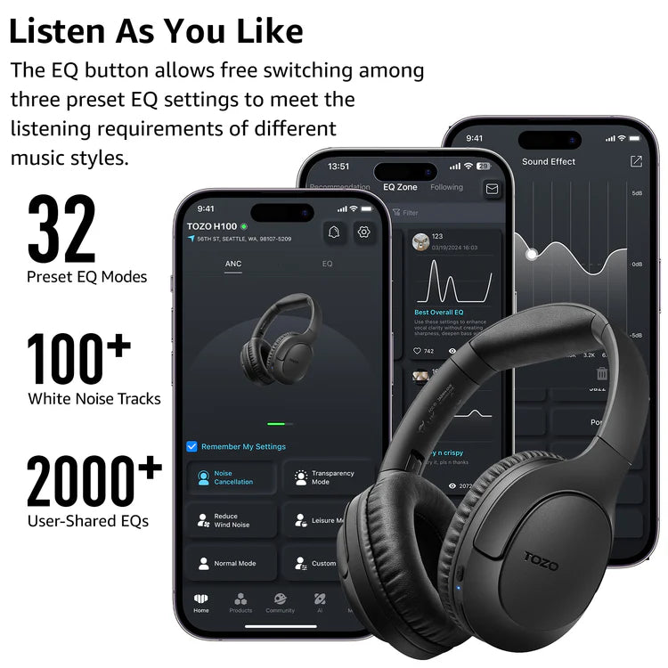 TOZO H100 Headphones Black
