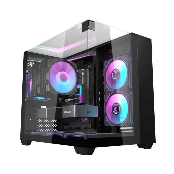 DarkFlash TH285M Luxury M-ATX Triple-sided Tempered Glass PC Case (Black)