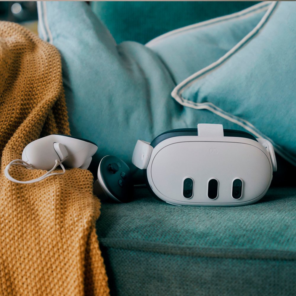 Meta Quest and controllers left on sofa