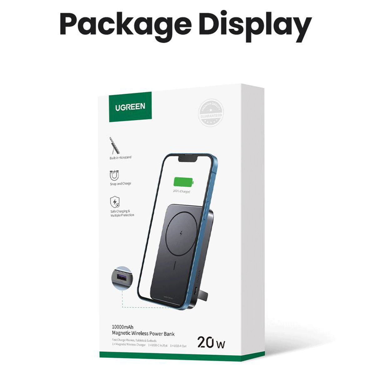UGREEN Mini Magnetic Wireless 20W Powerbank with Holder 10000mah [PB206/15086]