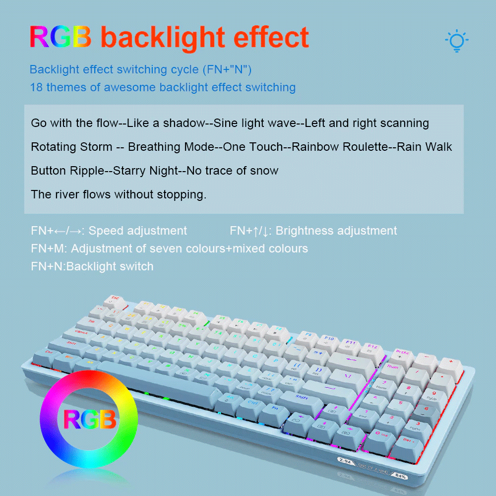 E-Yooso Z-94 Tri-Mode RGB 94 Keys Hot Swappable Mechanical Keyboard Gradiant Blue Linear White Switch
