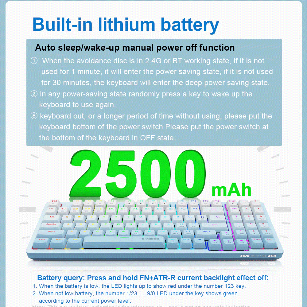 E-Yooso Z-94 Tri-Mode RGB 94 Keys Hot Swappable Mechanical Keyboard Gradiant Blue Linear White Switch