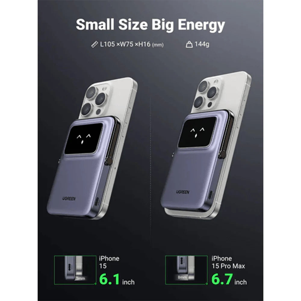 UGREEN Uno 5000mAh Mini Magnetic Wireless 20W Power Bank with Built-in Stand (PB571/3560B) Black