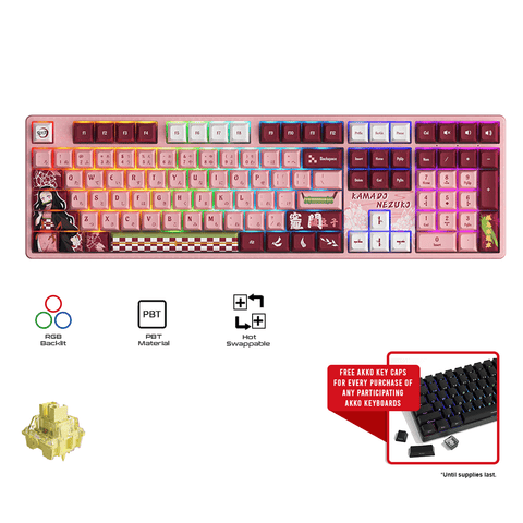 Akko Demon Slayer Nezuko 5108B Plus RGB Tri Mode Hot Swappable Mechanical Keyboard (Akko V3 Cream Yellow Pro)