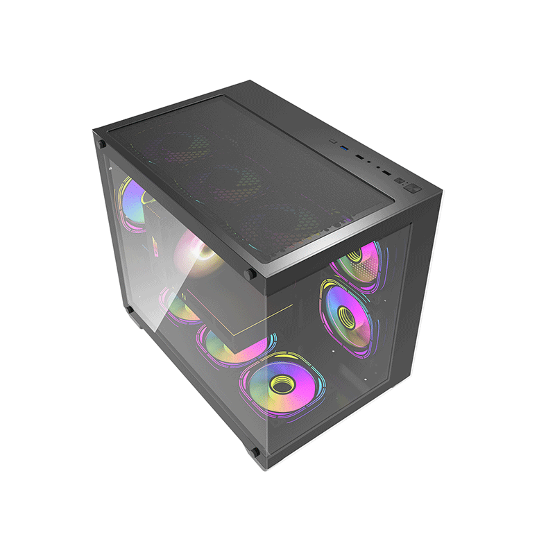DarkFlash C285MP Exquisite M-ATX PC Case Tempered Glass Panoramic Side Transparent (Black)