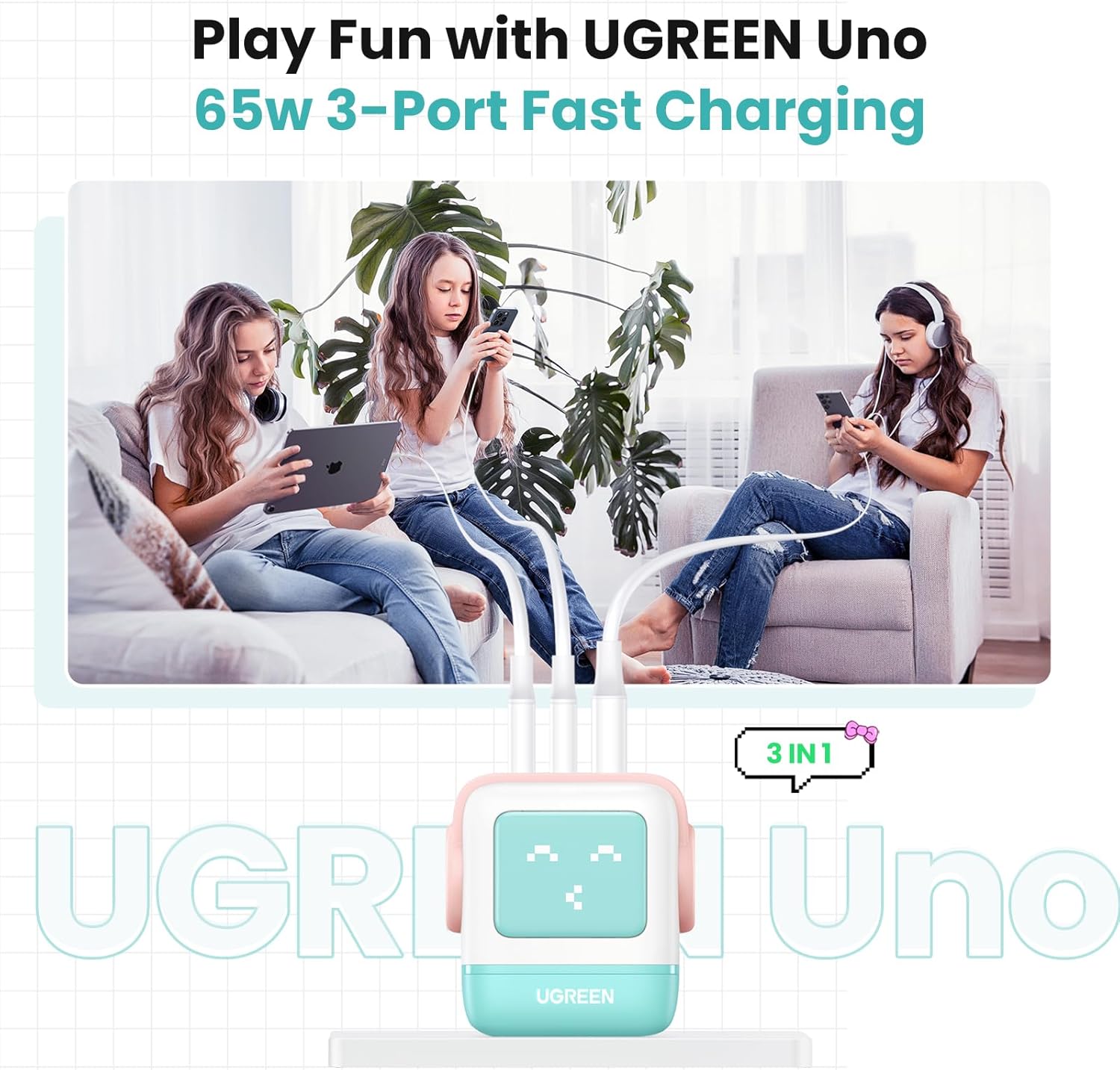 UGREEN Mini Robot 65W 3-Port PD GAN Fast Charger