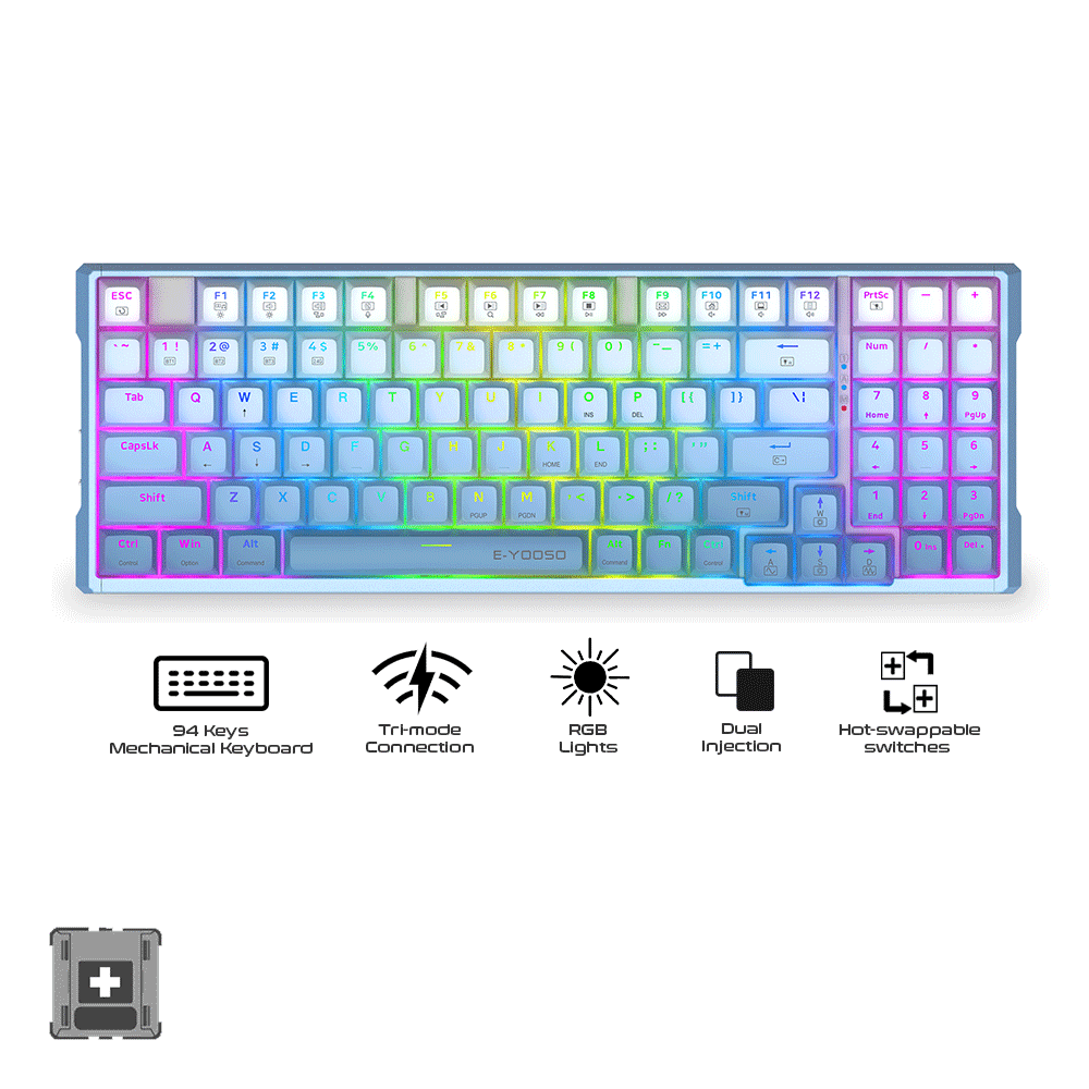 E-Yooso Z-94J Tri-Mode RGB 94 Keys Hot Swappable Mechanical Keyboard Gradiant Blue Linear [White Switch]