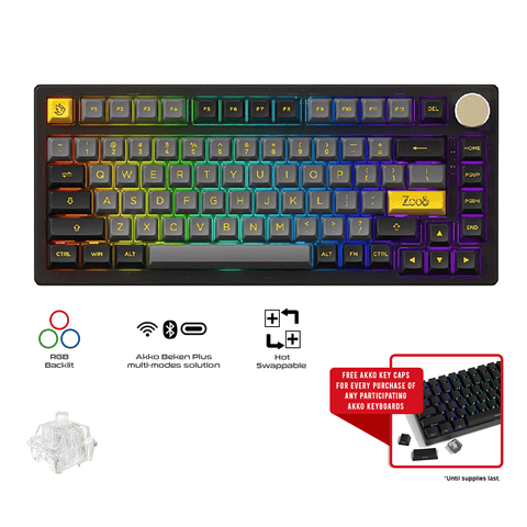 Akko PC75B Plus V2 Black & Gold RGB Mechanical Keyboard (AKKO CS Crystal)