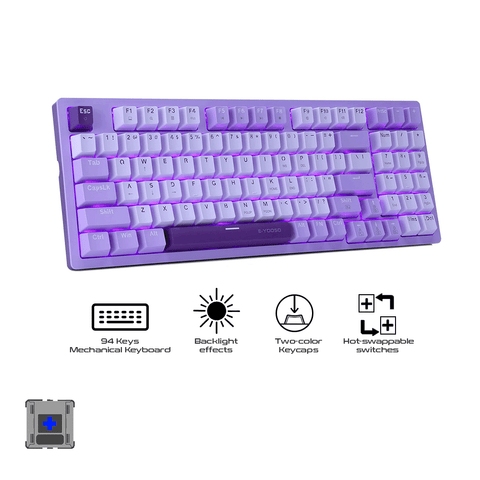 E-Yooso Z-94 Single Light 94 Keys Hot Swappable Wired Mechanical Keyboard Light Purple [Blue Switch]
