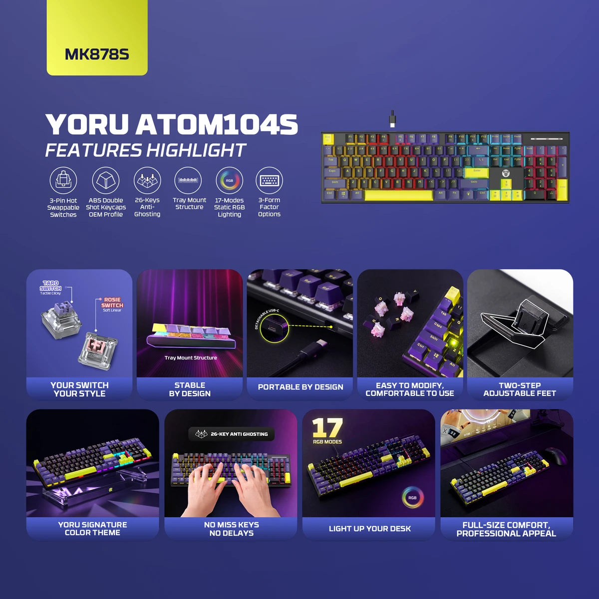 Fantech Atom104S Full-Size Yoru Edition Mechanical Gaming Keyboard (MK878S)