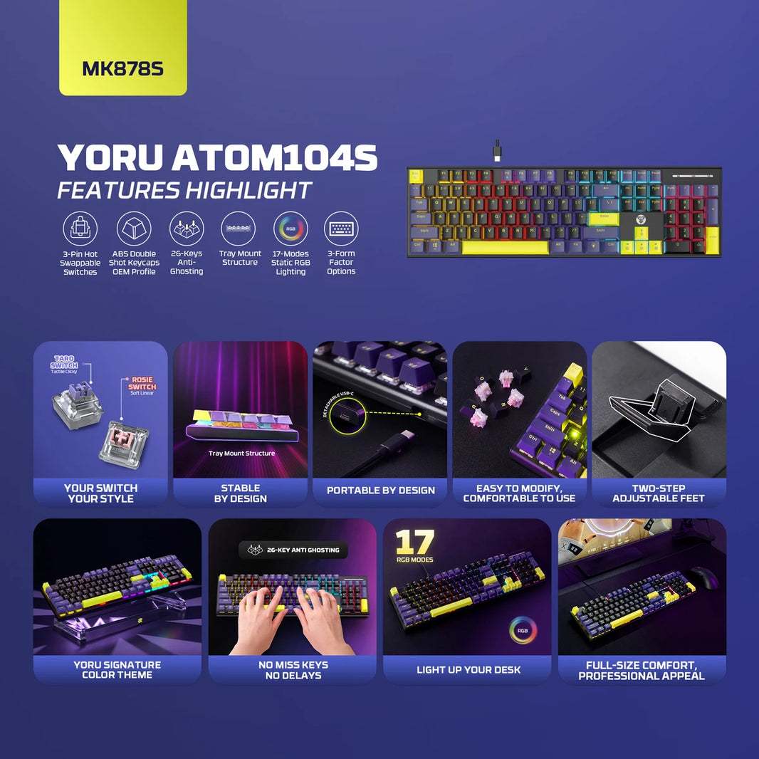 Fantech Atom104S Full-Size Yoru Edition Mechanical Gaming Keyboard (MK878S)