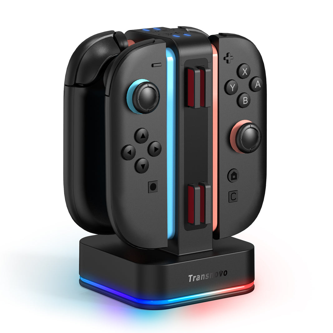 Transnovo 4 in 1 Square RGB Charging Dock for Nintendo Switch Joy-Con with 8 Game Card Slots NS2-CG02