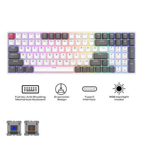Royal Kludge RK100 Tri Mode RGB 100 Keys Hot Swappable Mechanical Keyboard Grey Red & White