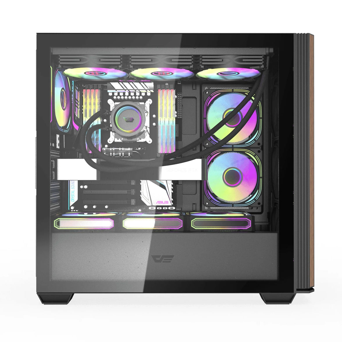 DarkFlash DS900WS Tempered Glass Wood-Inspired Front ATX PC Case (Black)