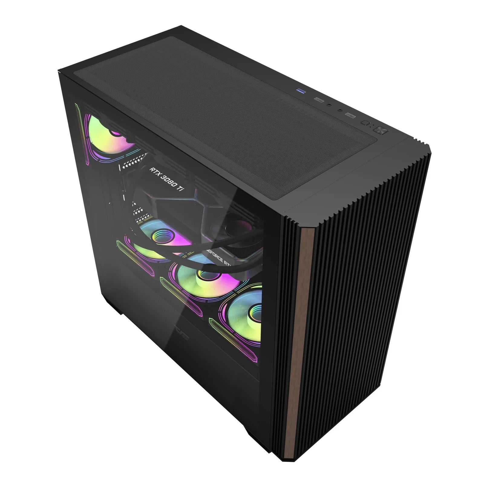 DarkFlash DS900WS Tempered Glass Wood-Inspired Front ATX PC Case (Black)