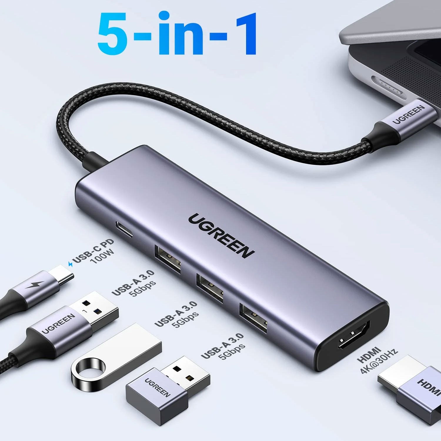 UGREEN USB-C 5-In-1 Multifunction Adapter - 15cm [CM511/15596]
