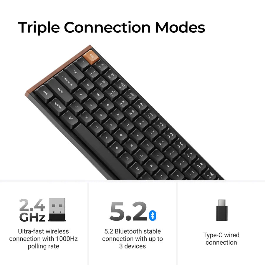 Keychron K3 Max SE QMK Wireless Hot-Swappable RGB Custom Wood Frame Mechanical Keyboard - Black