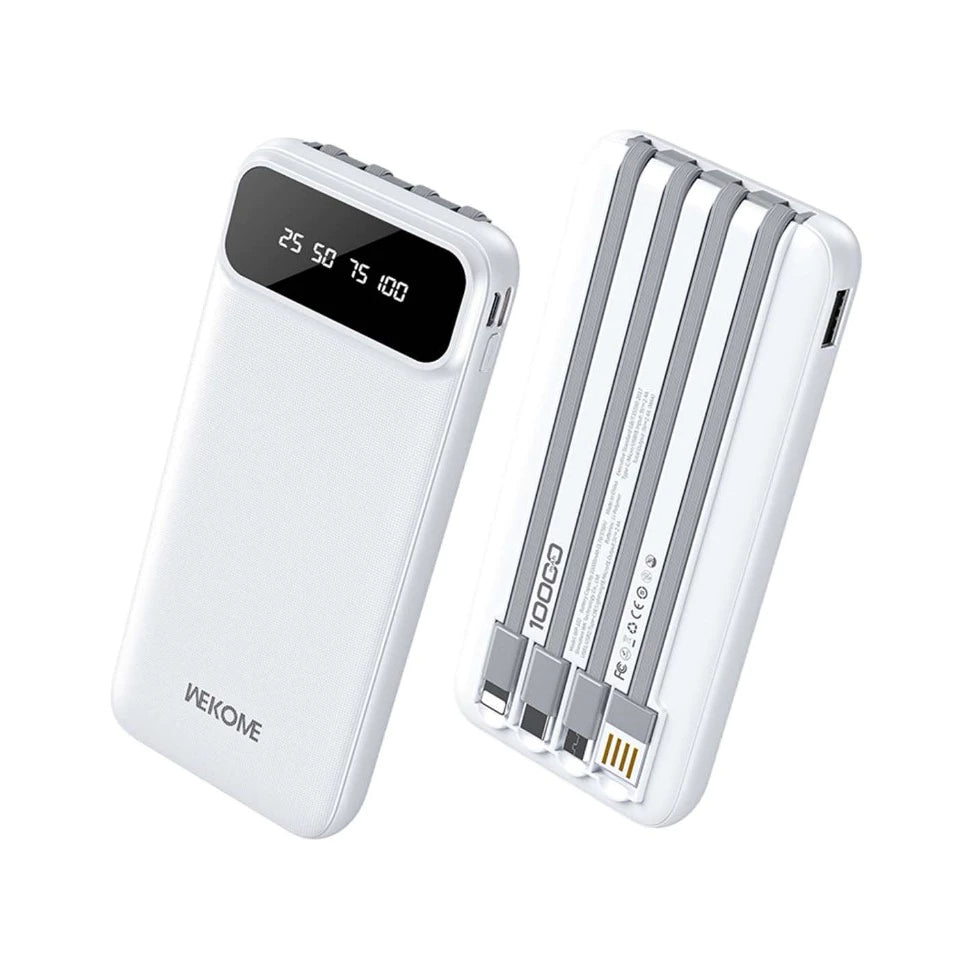 Wekome WP-102 Cabled Power Bank 10000mAh 12W Fast Charging Mini Portable Charger with Digital Display