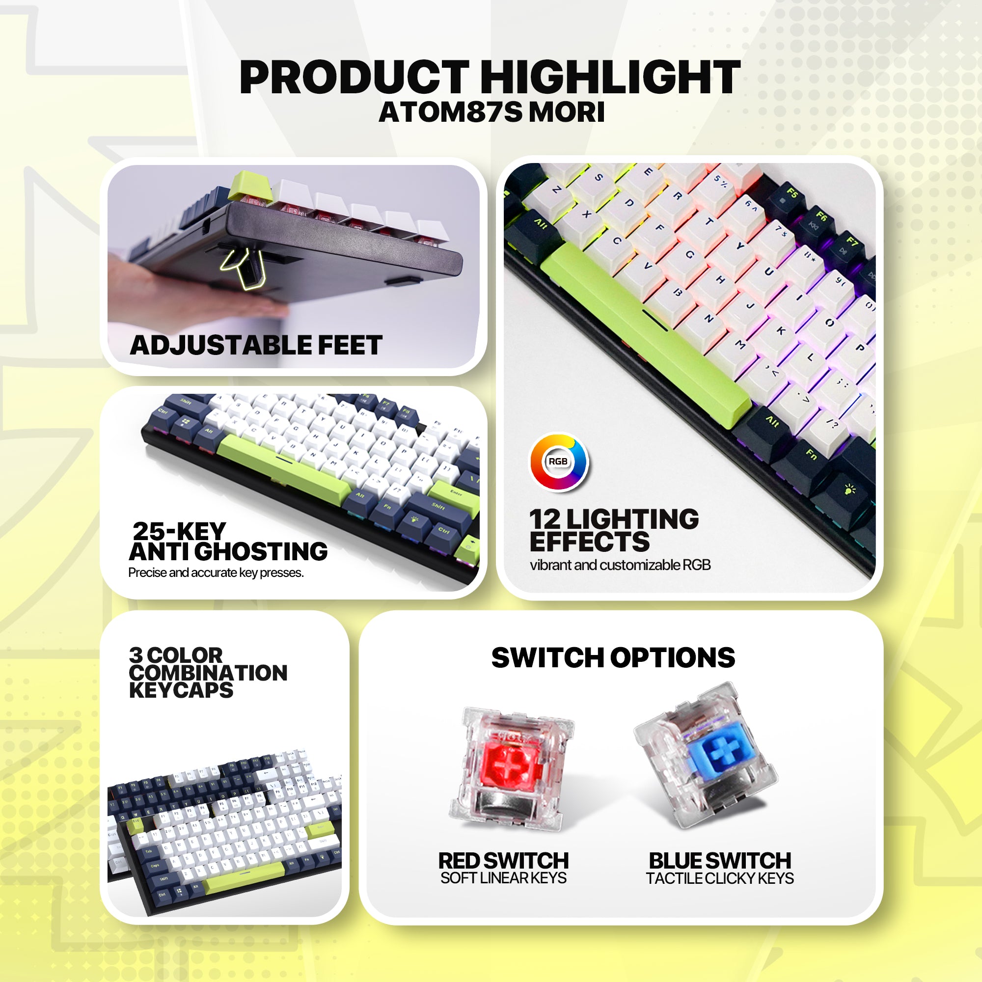 Fantech Atom87S TKL Yoru Edition Mechanical Gaming Keyboard Black Blue Switch (MK877S)