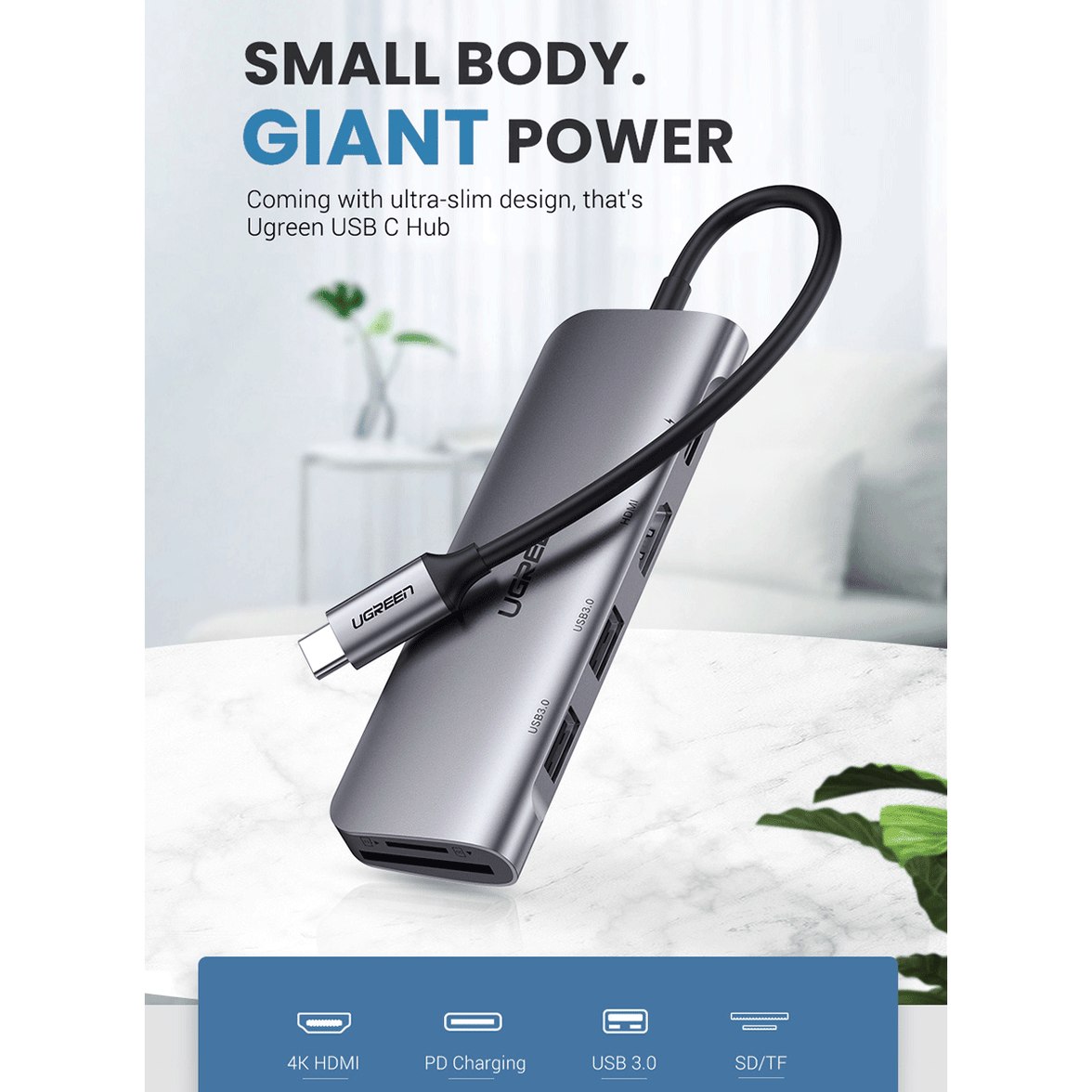 UGREEN USB-C 6-IN-1 Multifunctional Adapter (Space Gray) [CM195/70411]