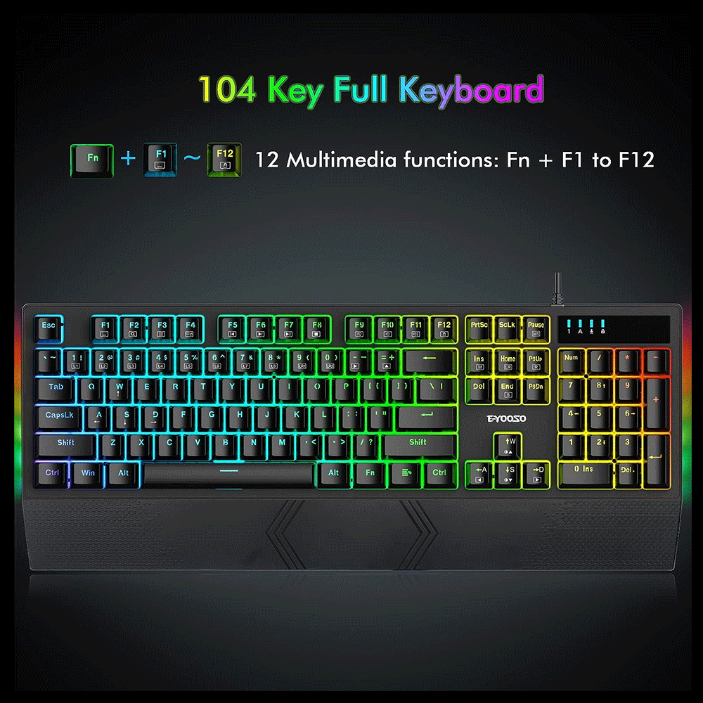 E-Yooso K-662 Rainbow Light 104 Keys Wired Mechanical Keyboard [Black]