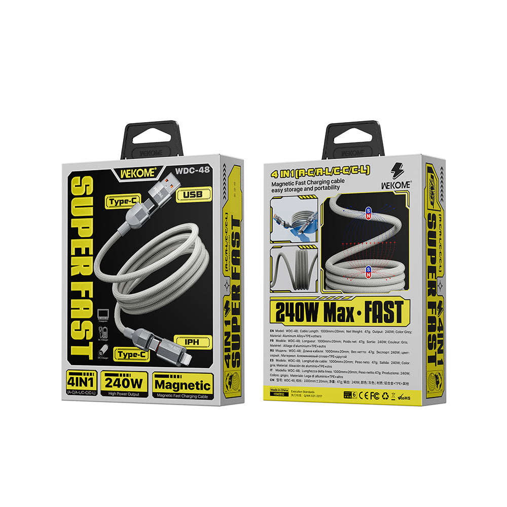 WEKOME High-power 4in1 Magnetic Cable 240W (GREY) WDC-48