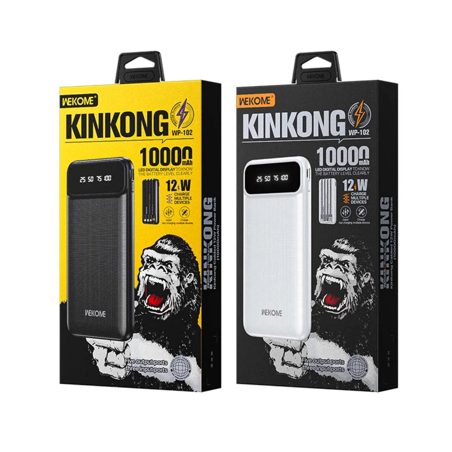 Wekome WP-102 Cabled Power Bank 10000mAh 12W Fast Charging Mini Portable Charger with Digital Display