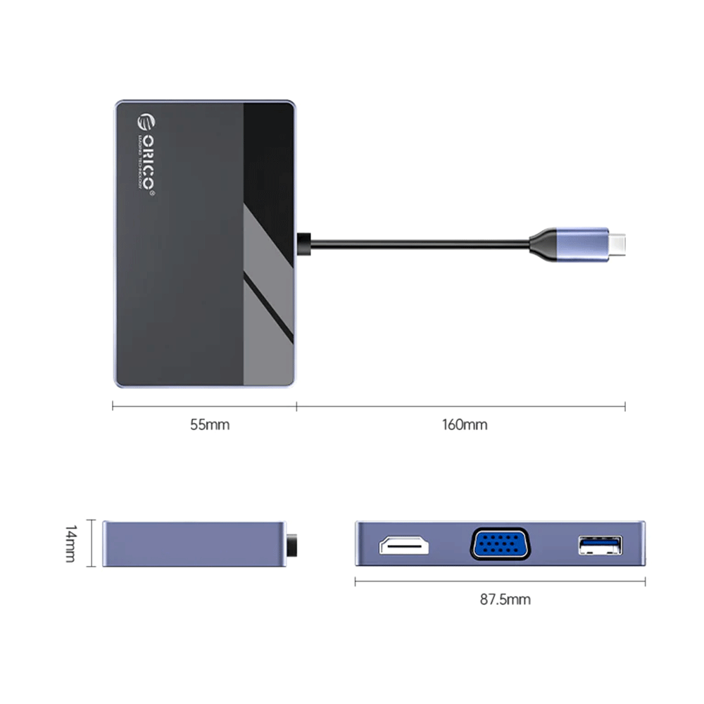 Orico Type-C 5-in-1 Multifunction Docking Station [Grey/Black] [DM-5P]