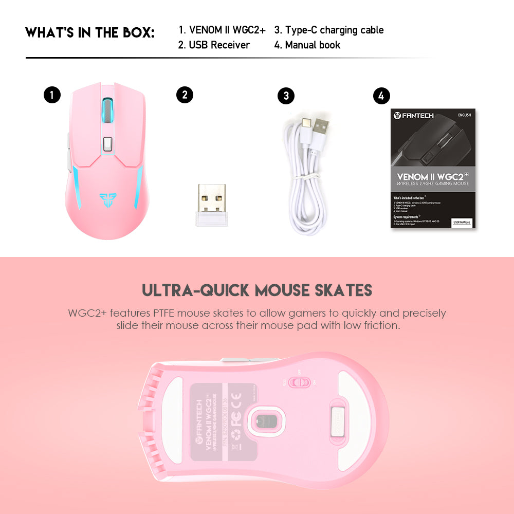 Fantech Venom II Wireless Gaming Mouse Pink Vibe Edition (WGC2)
