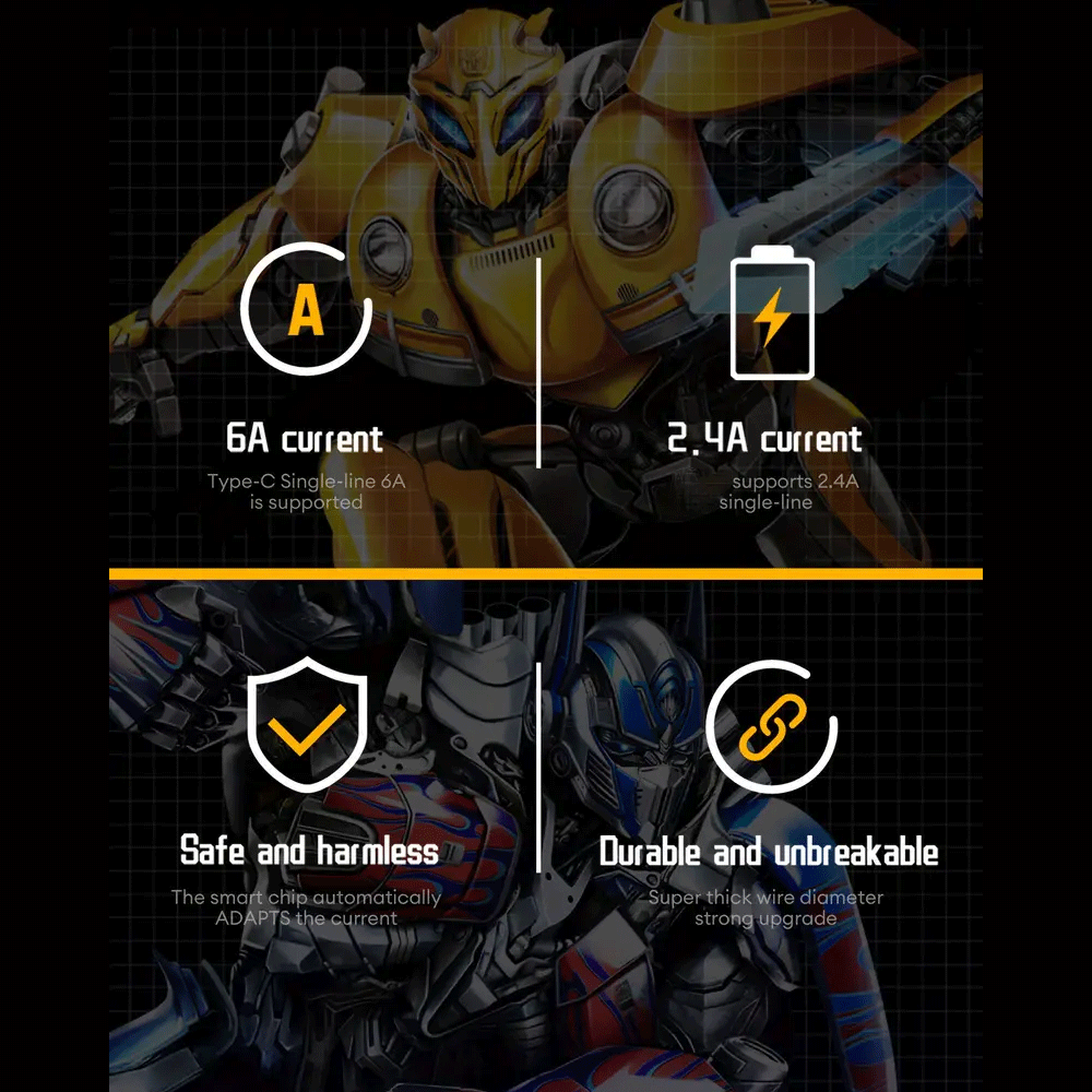 Transformers TF-A10 Braided Charging Lightning Cable Black