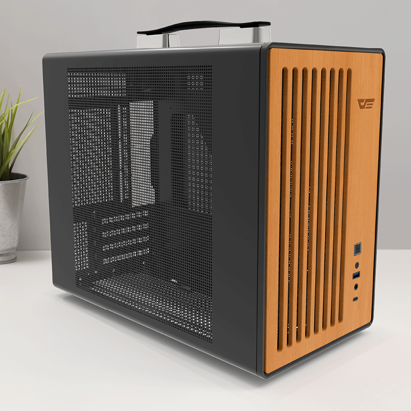 DarkFlash WD200 Wood Edition Veneer Panel M-ATX PC Case (Black)