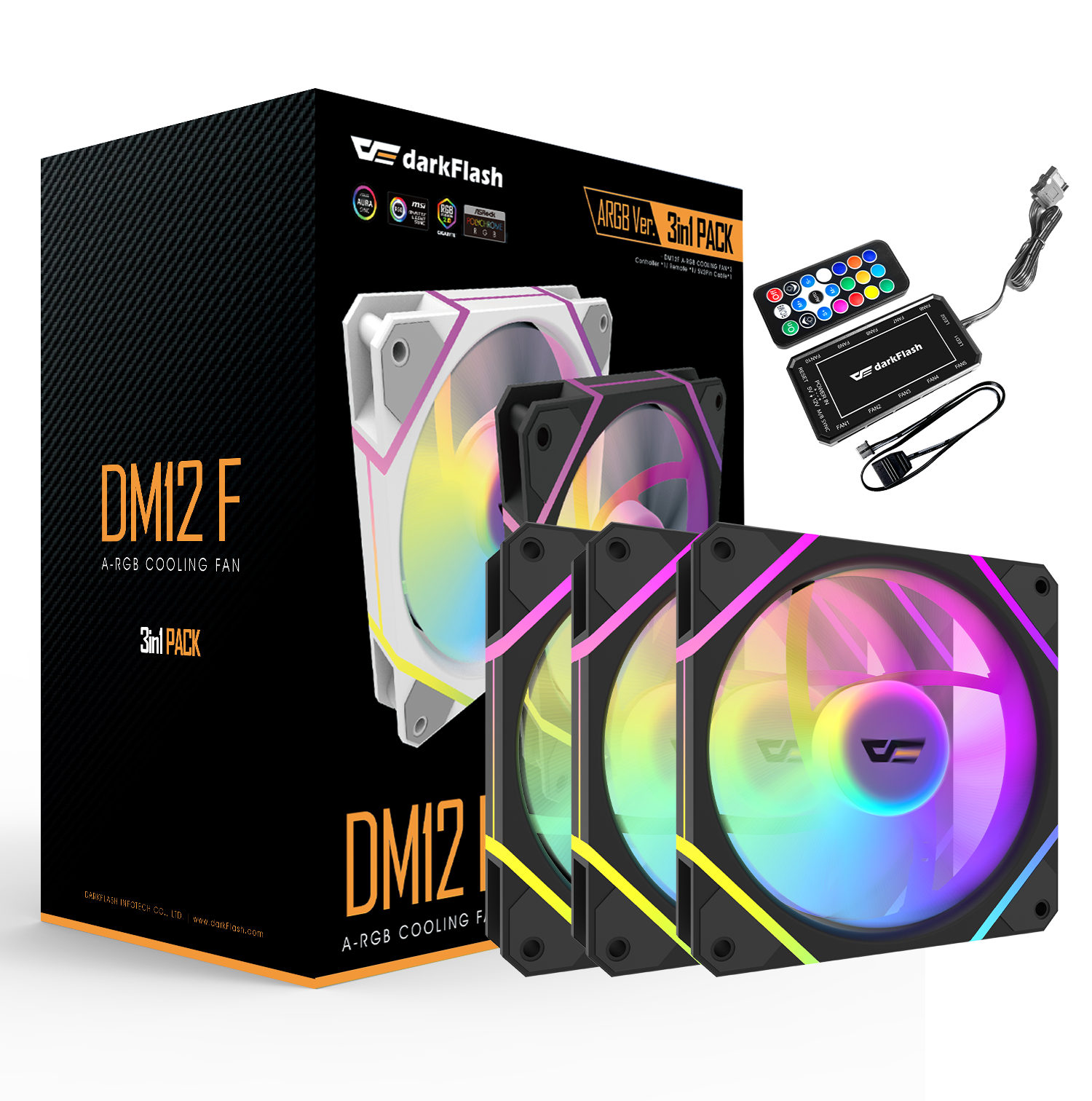 DarkFlash DM12F 3in1 ARGB with Controller Remote Cooling Fan