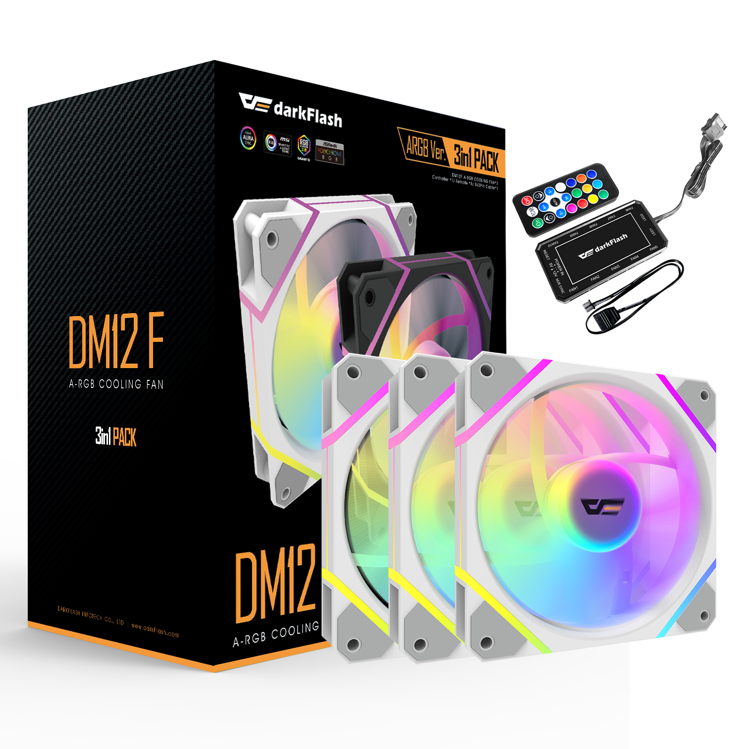 DarkFlash DM12F 3in1 ARGB with Controller Remote Cooling Fan
