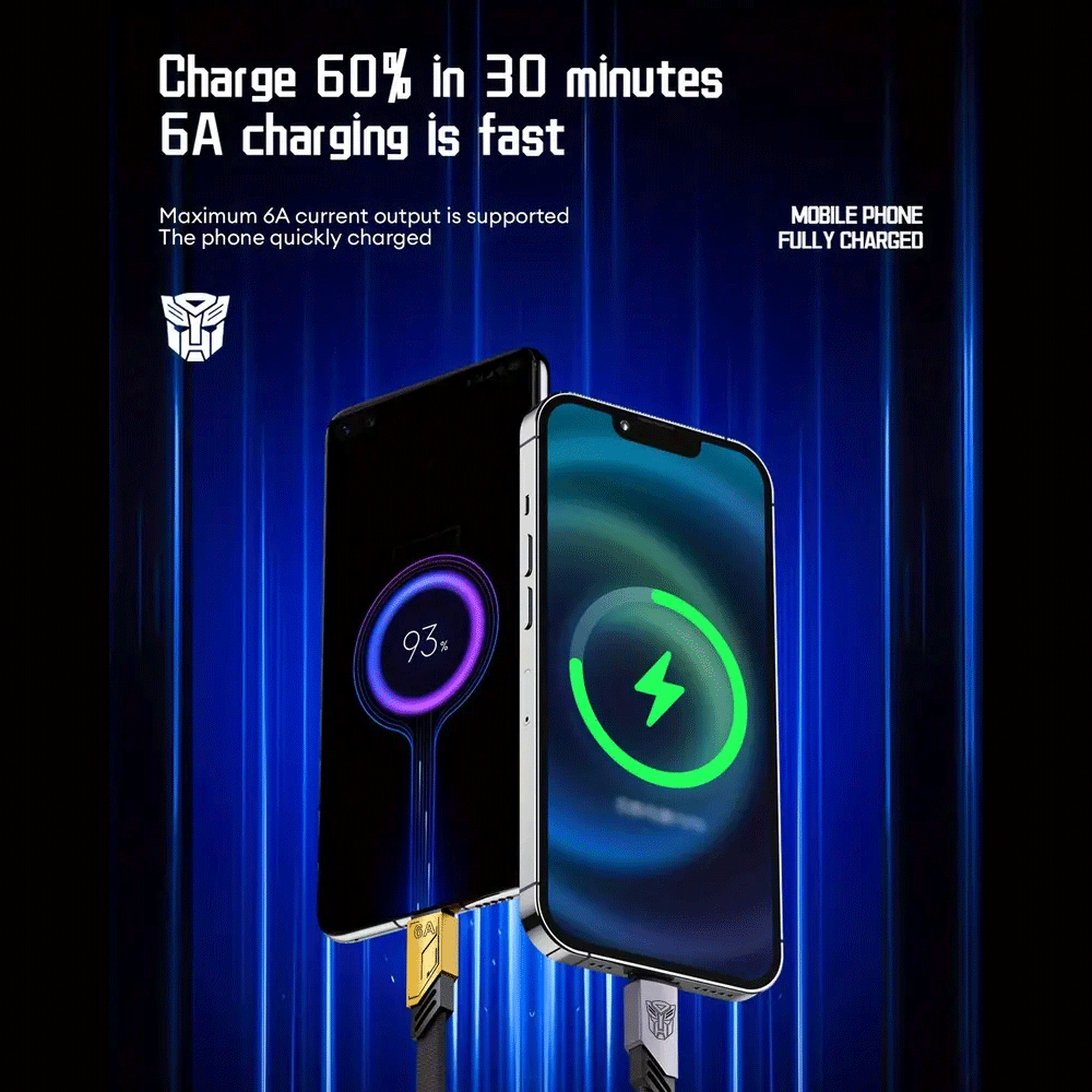 Transformers TF-A10 Braided Charging Lightning Cable Black