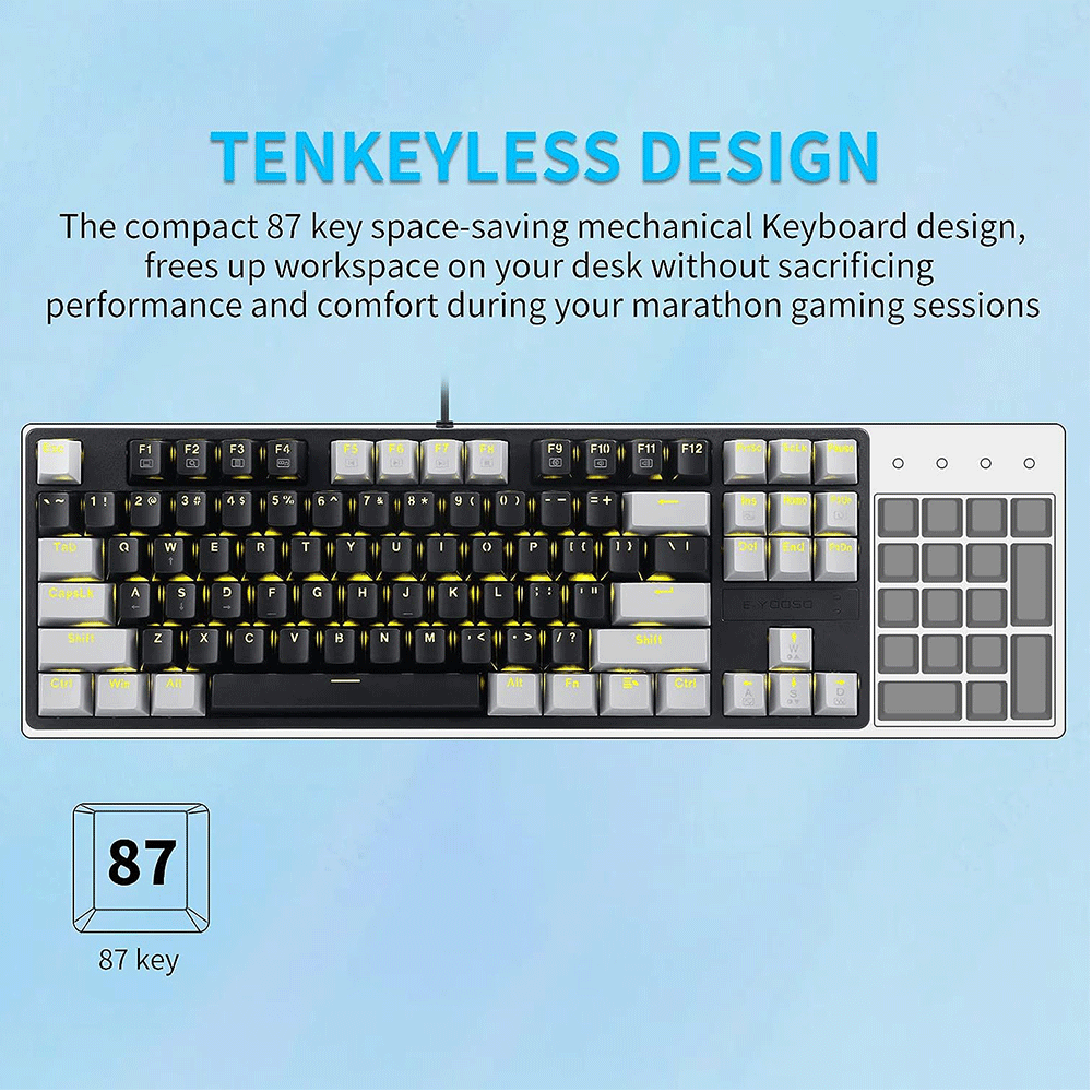 E-Yooso Z-87 87 Keys Single Light Mechanical Gaming Keyboard Black/Grey [Blue Switch]