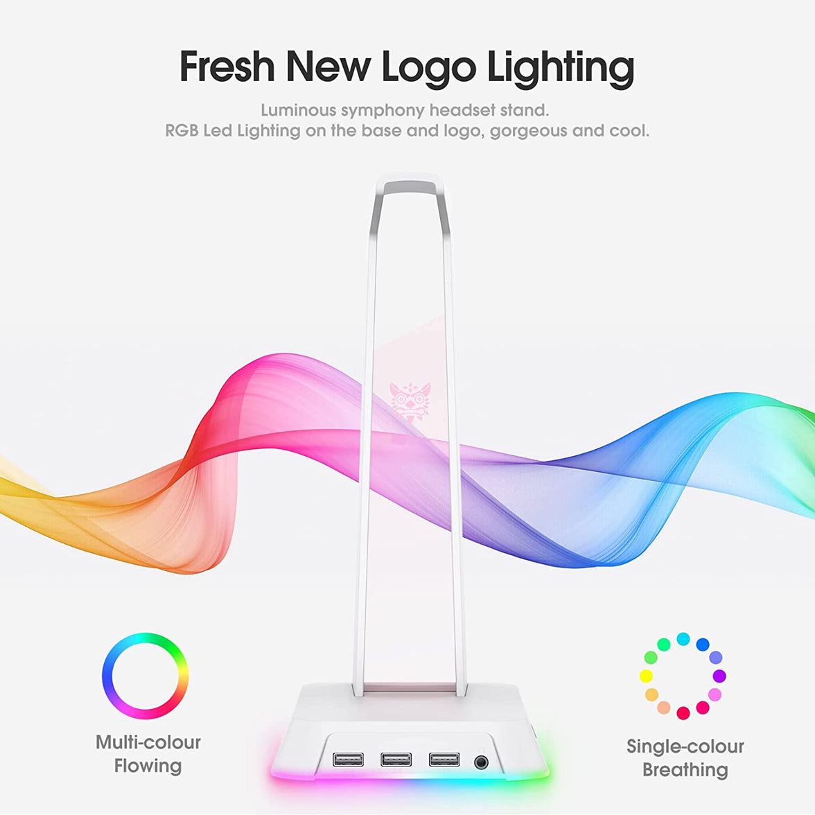 ONIKUMA ST2 RGB Gaming Headphone Stand Computer Headset Desktop Display Holder Luminous Logo with 3 USB and 3.5mm AUX Ports [White]