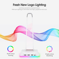 ONIKUMA ST2 RGB Gaming Headphone Stand Computer Headset Desktop Display Holder Luminous Logo with 3 USB and 3.5mm AUX Ports [White]