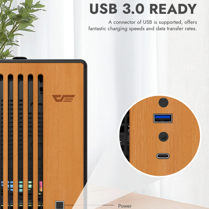 DarkFlash WD200 Wood Edition Veneer Panel M-ATX PC Case (Black)