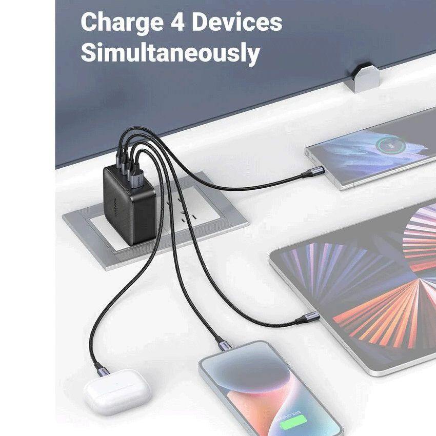 UGREEN 4-Port (USB-A + 3 USB-C) 65W Gan Tech Fast Charger (Black) [CD224/70773]