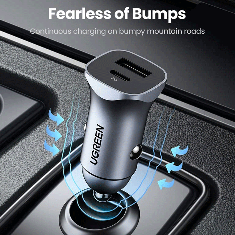 UGREEN USB-C PD+USB-A QC 20W Fast Car Charger (Space Gray) [CD130/30780]