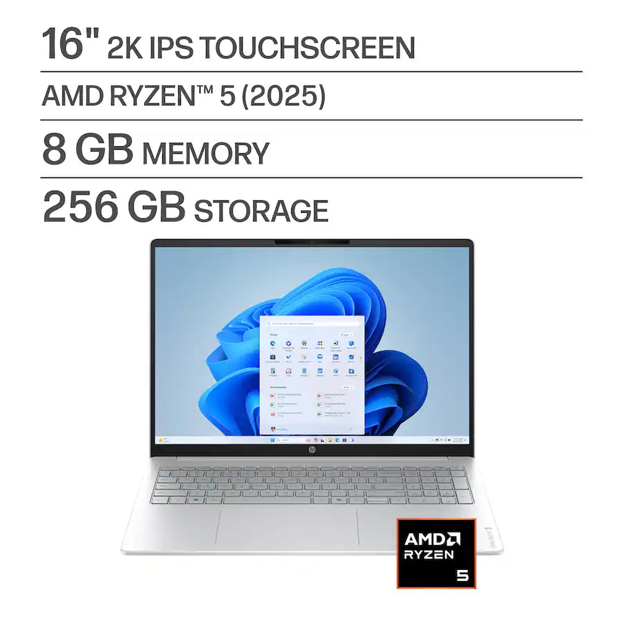 HP OmniBook 3 16" WUXGA Touchscreen AMD Ryzen 5 40 8GB DDR5 RAM / 256GB SSD AMD Radeon 610M Win 11 Glacier Silver 16-BY0015DX