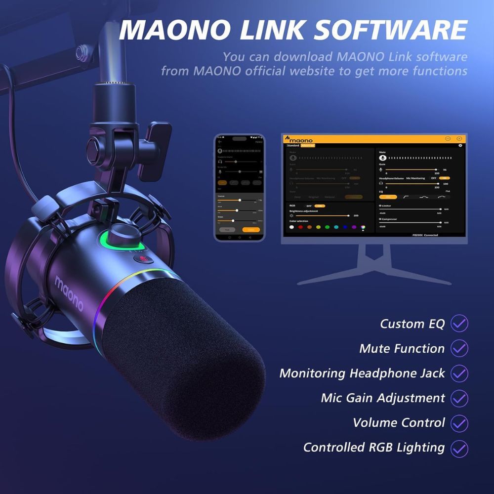 Maono PD200XS USB Dynamic Microphone Podcast/Gaming/Streaming Microphone Black