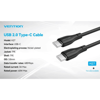 VENTION USB 2.0 C Male to C Male 3A Cable 1M TPE Type [H27BF] [H27WF]