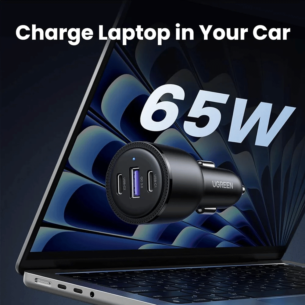 UGREEN 3-Port 2XUSB-C PD+USB-A 69W Fast Car Charger (Black) [CD239/20467]