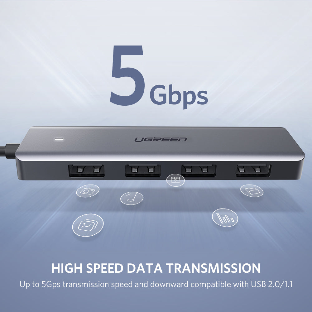 UGREEN 4-Port USB 3.0 Hub + Powered by Micro USB Metal Plated Shell Ultra Slim [CM219/50985]