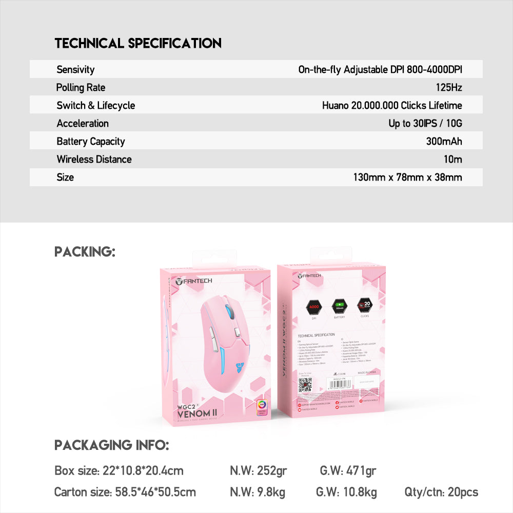 Fantech Venom II Wireless Gaming Mouse Pink Vibe Edition (WGC2)