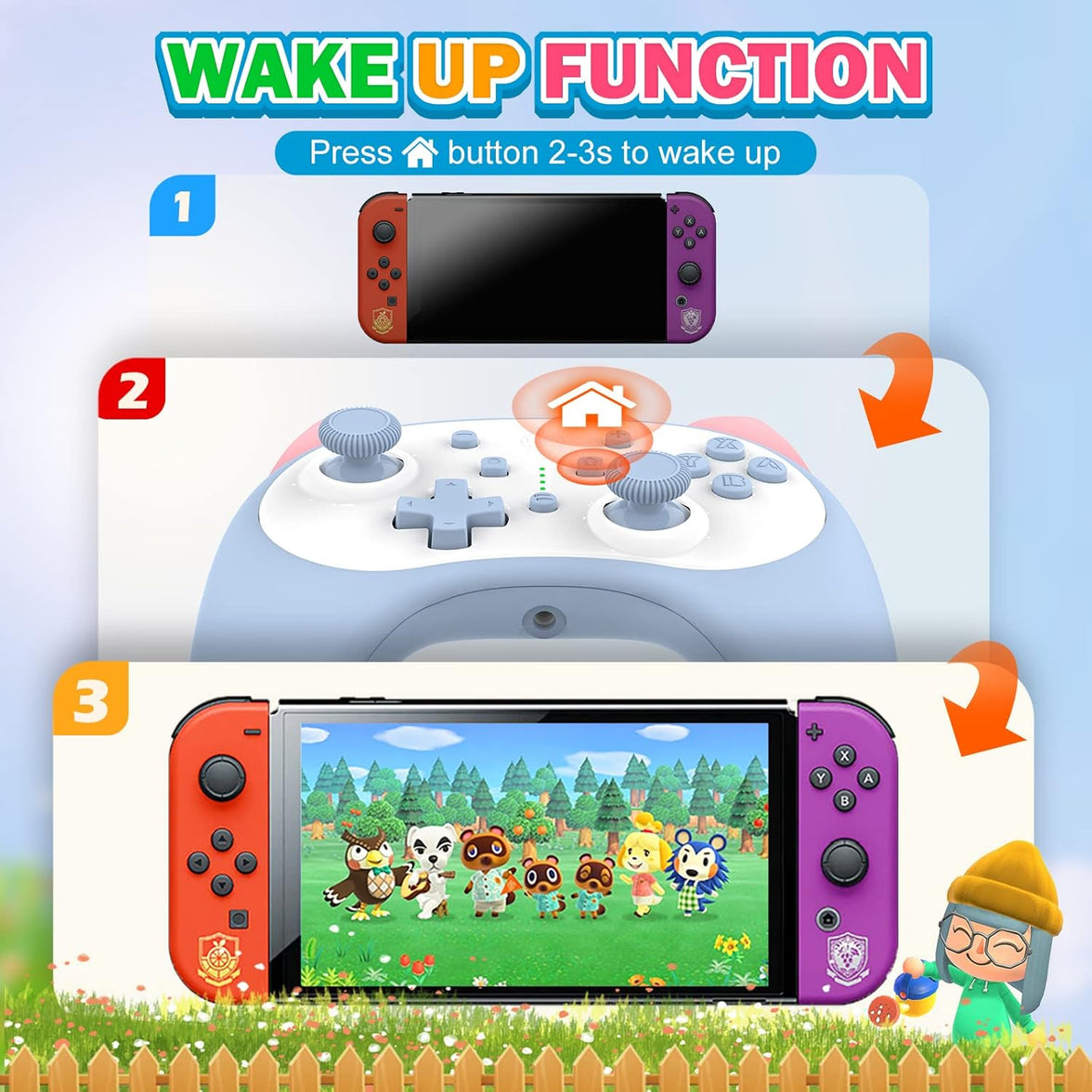 IINE Wake Up + Audio Port Cartoon Kitten Wireless Controller for Switch (Blue) (L415)