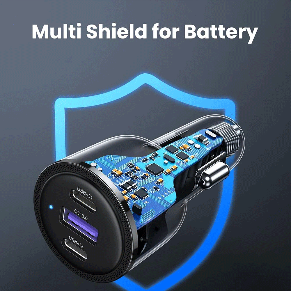 UGREEN 3-Port 2XUSB-C PD+USB-A 69W Fast Car Charger (Black) [CD239/20467]